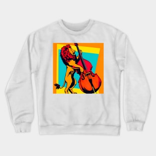 Lion rocking a stand up bass Crewneck Sweatshirt